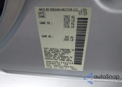 2020 Nissan Altima Sr Fwd z USA, uszkodzony, nr VIN 1N4BL4CV9LC132214